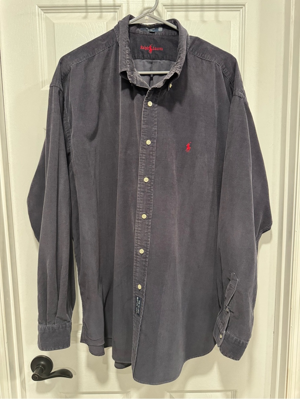 Mariana Men's Button-Down Shirt in Faded Navy with Red Logo